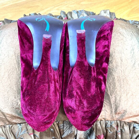 Poetic License Heels Velvet Peep Toe Jewels Magenta (8) - Picture 6 of 8